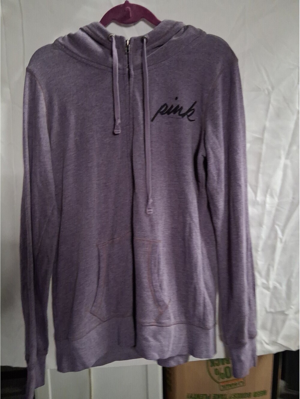 PINK by Victoria's Secret M Embellished Logo Purple Zip Sweatshirt Hoodie I2